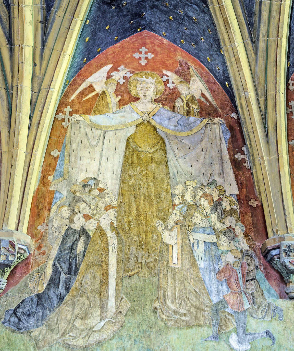 Fresque du XIe ou XIIe siècle dans le narthex de l’abbatiale de Payerne, dédiée à la Vierge Marie (auteur inconnu).